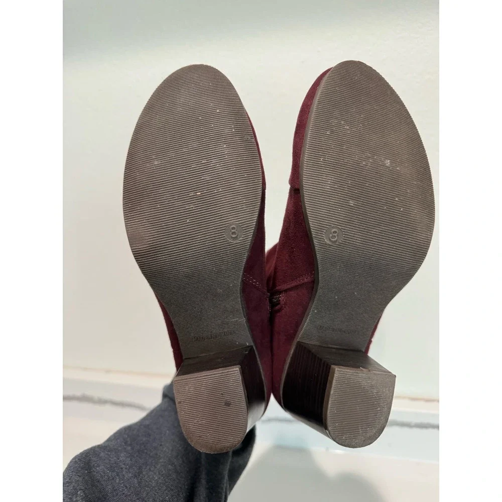 Old Navy Suede Booties Zip Up Heeled Boots Size 8 Wine Merlot‎